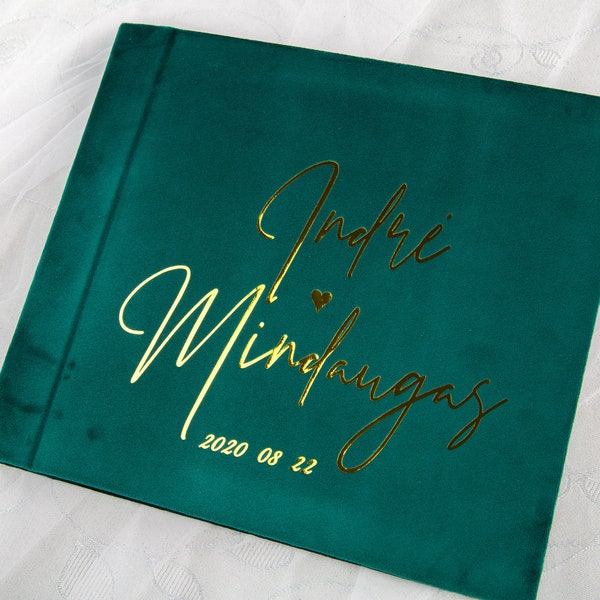 Wedding Guest Book Real Gold Foil Photo GuestBook Personalized Weeding GuestBook Landscape Horizontal Personalized Hardcover