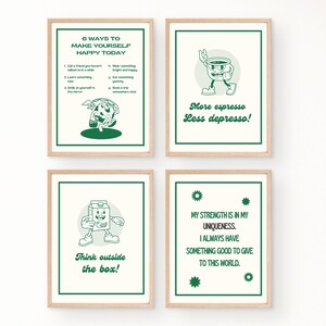 Retro Quote Wall Print, Retro Character, Positive Vibes Quote, Set of 4 Digital Download Print, Downloadable Prints, Fun posters decoration