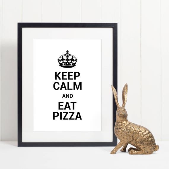 KC41 Framed Vintage Style Union Jack Keep Calm Eat Pizza Funny Poster A3//A4