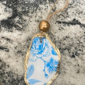 Blue ans white oyster shell ornament