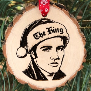 Elvis Wooden Christmas Ornament, The King of Rock &#39;n&#39; Roll, Blue Christmas, Graceland, Free Personalization