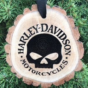 Adorno de motocicleta Harley, Adorno navideño de rebanada de madera, Sturgis, Harley Lover, Regalo de novio, Willie G, Personalización gratuita