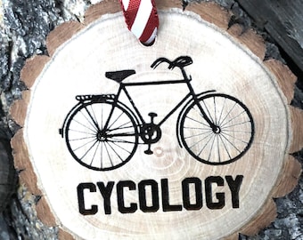 Cycology Bike Wooden Christmas Ornament, Send it, Psychology, Gift for Cyclist, Bicycle Art, Boyfriend Girlfriend Gift, Free Personalization