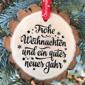 Frohe Weihnachten Und Ein Gutes Neues Jahr Wooden German Merry Christmas Ornament, Stille Nacht, Happy New Year, Free Personalization