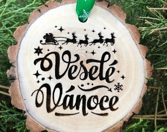 Veselé Vánoce Wooden Czech Christmas Ornament, Czechoslovakia, Czech Republic, Czechia, Slovakia, Merry Christmas, Free Personalization