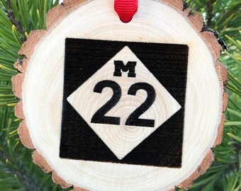 Highway Sign Ornament M22, Michigan, Coastal Highway Sign, Wood Slices, Cars Movie, Interstate Sign, Harley Davidson, Free Personalization