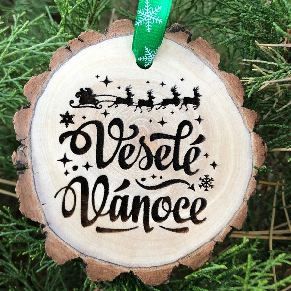 Veselé Vánoce Wooden Czech Christmas Ornament, Czechoslovakia, Czech Republic, Czechia, Slovakia, Merry Christmas, Free Personalization