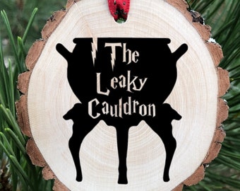 The Leaky Cauldron Wooden Christmas Ornament, Wizard Inspired, Alchemy, Laser Engraving, Free Personalization