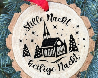 Stille Nacht Heilige Nacht Wooden German Christmas Ornament, Silent Night Holy Night, Franz, Fröhliche Weihnachten, Free Personalization