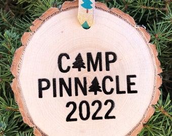 Wooden Christmas Ornament Summer Camp, Custom Ornament, Rustic Ornament, Aspen Log, Family Camp, Sleepaway Camp, YMCA, Pinnacle