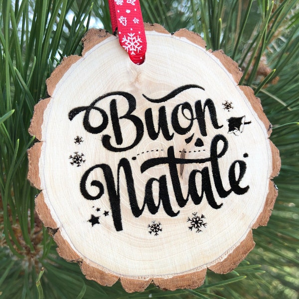 Buon Natale Ornament, Christmas, Wooden Slices, Italian Decor, Fragile Lamp, Italy, Buone Feste,  Domonic the Donkey, Personalize Gift