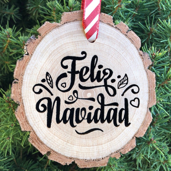 Feliz Navidad Wooden Ornament, Personalized Gift, Christmas in Mexico, José Feliciano,  Próspero año y felicidad, Free Personalization