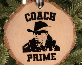 Coach Prime Wooden Christmas Ornament, Deion Sanders, Football, Prime Time, Neon Deion, Colorado Buffaloes, Laser Engraved, Personalization