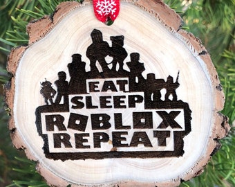 Eat Sleep Roblox Repeat Wooden Christmas Ornament, Noob, Playstation, World of Warcraft, Xbox, Gamer, Laser Engraving, Free Personalization