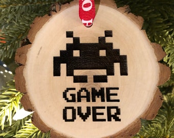 Wooden Christmas Ornament Space Invaders Game Over, Gamer Life, Playstation, Xbox, Video Gamer Life Gift, Personalize, Nintendo Controller