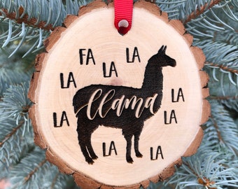 Wooden Christmas Ornament Fa La Llama, Llama Ornament, Personalized Gift, Wood Slices, Llama Gifts, Drama Llama, Free Personalization