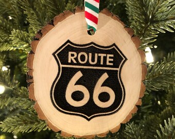 Wooden Christmas Ornament Highway Sign, Route 66, M22, Get Your Kicks, Vintage, Wood Slices, Cars Movie, Interstate Sign, Harley Davidson