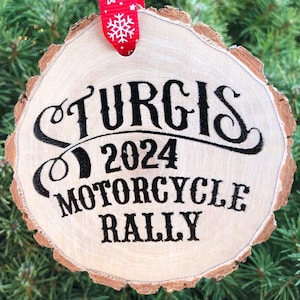 Sturgis Classic Look Motorcycle Rally Wooden Christmas Ornament, Circus Look, Wing Patch, Harley Lover, Boyfriend Gift, Free Personalization