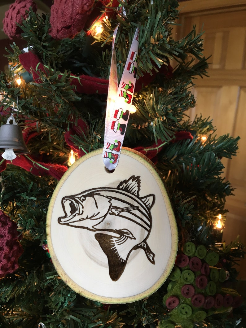 Wooden Christmas Ornament Bass Fish Fly Fishing Wood Slices Etsy