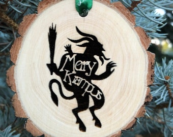 Merry Krampus Ornament, Wooden Slice German, Mask, Gothic, Pagan, Krampusnacht, Yule Goat, Fröhliche Weihnachten, 2021, Free Personalization