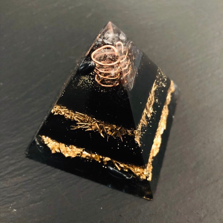 Orgone Pyramid with Shungite, Black Tourmaline, Hematite, Quartz Crys…