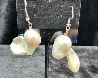 Handmade Sterling Silver Baroque Pearl Dangle Earrings, Fireball Statement Piece