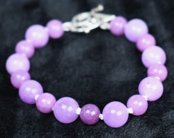 Handmade 8" Amethyst Bracelet, Sterling Silver Clasp, Genuine Gemstones