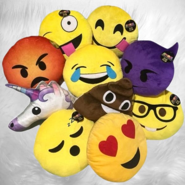 Smile Emoji Pillows |  Personalized Stuffed Toy | Laughing | Poop | Devil | Heart Eyes | Sleeping |  Unicorn | Round Cushion Emoji | NWT