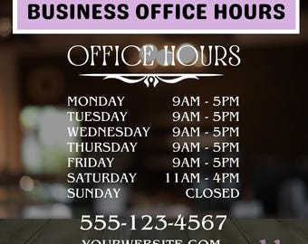 Custom Office Hours Decal | Business Hours Vinyl Storefront Sign | Hours of Operation Sticker | Open & Closed Shop Hours | Store Hours Decal
