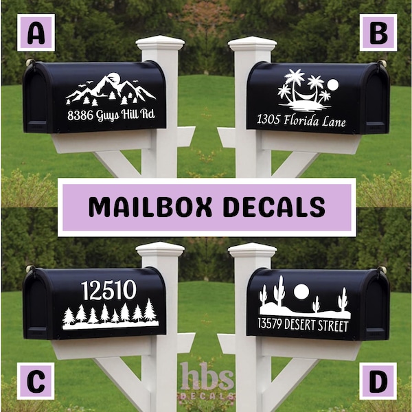 Custom Mailbox Decals | Mailbox Numbers | Vinyl Decal Stickers | Mailbox Address Decals | Scenic Landscape Mountain Island Forest Desert