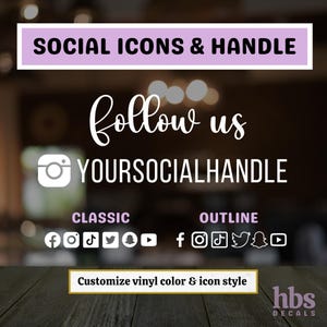Social Media Handle Decal | Follow Us On Social Media Sticker | Custom Username Decal | Social Media Icons | Business Store Window Decal