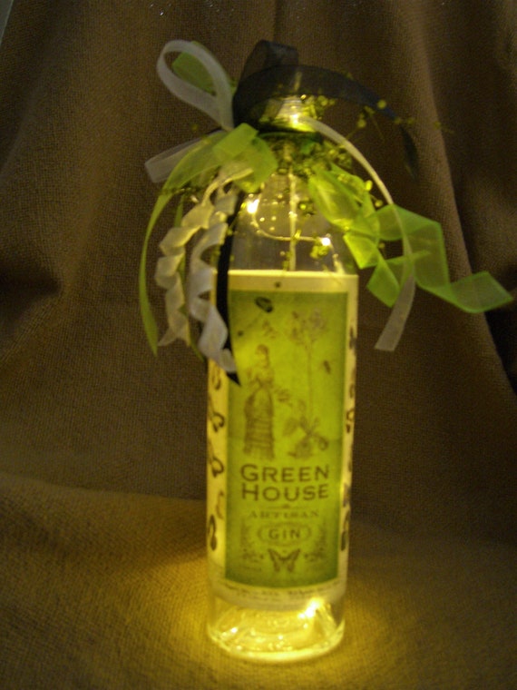 Lighted Green House Gin Bottle With Warm White Led Battery Etsy