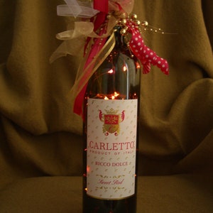 Lighted Carletto Wine Bottle with Pink LED Battery Operated Lights