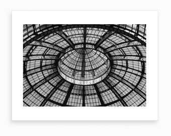 Galleria Glass Dome 4, Milan. Black and White Photography, Wall Decor, Travel Photography, Architecture, Milan, Vittorio Emanuele,Glass Roof