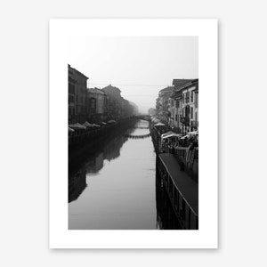 Canal Market, Milan. Black and White Photography, Wall Decor, Travel Photography, River, Milan, Water, Landscape Photograph