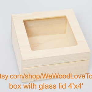 Unfinished Wooden Box with Glass Lid – DIY Craft Box | Unpainted Wood Box for Decoupage | Keepsake Box | Gift Box | Storage with Hinges