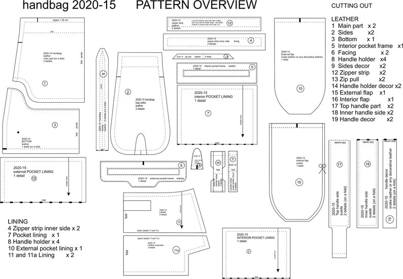 Pattern leather purse pdf template diy handbag patrones cuero | Etsy
