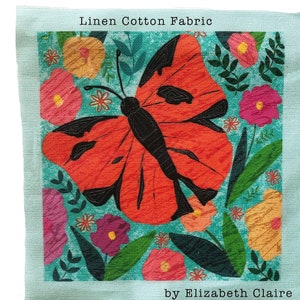 Orange Butterfly Fabric Square 6.5 x 6.5 inches, Fabric Panel for DIY Crafts, Quilting, Patchwork, Zippered Pouch Panel Projects image 1