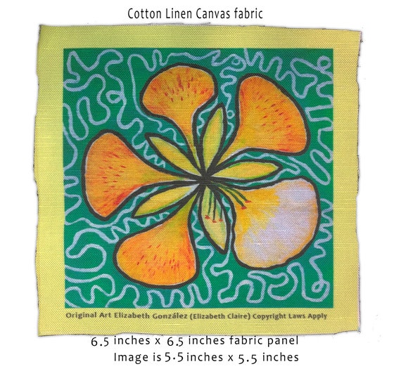 Fabric Square 6.5x6.5 Floral Fabric Panel Cotton Linen Etsy