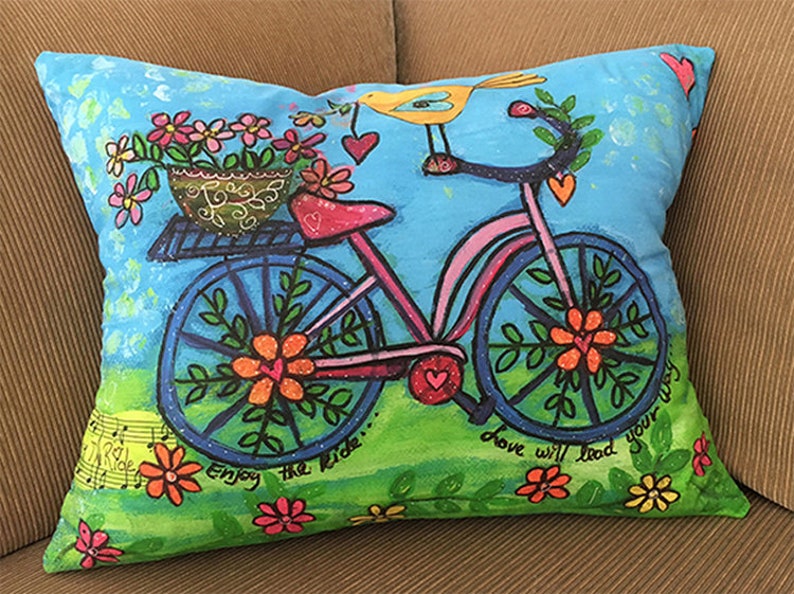 Bycicle With Flower Basket Pillow Cover 17x13 Rectangular Etsy