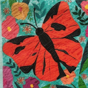 Orange Butterfly Fabric Square 6.5 x 6.5 inches, Fabric Panel for DIY Crafts, Quilting, Patchwork, Zippered Pouch Panel Projects image 2