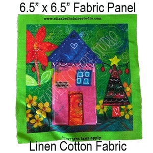 Christmas Houses Fabric Square, 5.5x5.5inch image, Christmas fabric Panel, DIY with fabric, DIY Pot Holder, Patchworr, Guest towel applique image 1