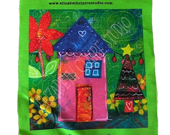 Christmas Houses Fabric Square, 5.5x5.5inch image, Christmas fabric Panel, DIY with fabric, DIY Pot Holder, Patchworr, Guest towel applique