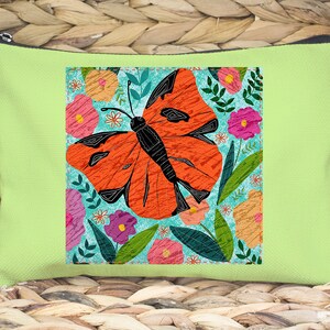 Orange Butterfly Fabric Square 6.5 x 6.5 inches, Fabric Panel for DIY Crafts, Quilting, Patchwork, Zippered Pouch Panel Projects image 3