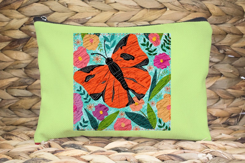 Orange Butterfly Fabric Square 6.5 x 6.5 inches, Fabric Panel for DIY Crafts, Quilting, Patchwork, Zippered Pouch Panel Projects image 3