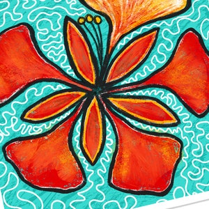 Fabric Panel Tropical Orange Flower , Pillow Cover, Tote Bag, Crafts with fabric, 13.5 inches x 13.5 inches Art Summer Tropical Decor image 1