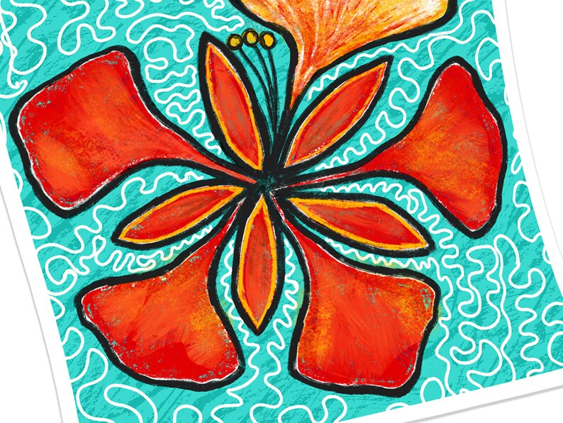 Fabric Panel Tropical Orange Flower , Pillow Cover, Tote Bag, Crafts with fabric, 13.5 inches x 13.5 inches Art Summer Tropical Decor image 1