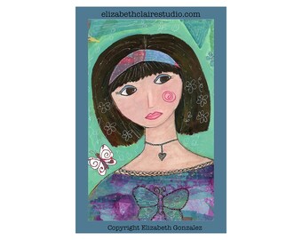 Unique Art Fabric Panel, Brave Girl Fabric Vertical Panel, Quilt Quilting DIY Craft Supplies, 9 -inch x 6-inch, Art by Elizabeth Claire