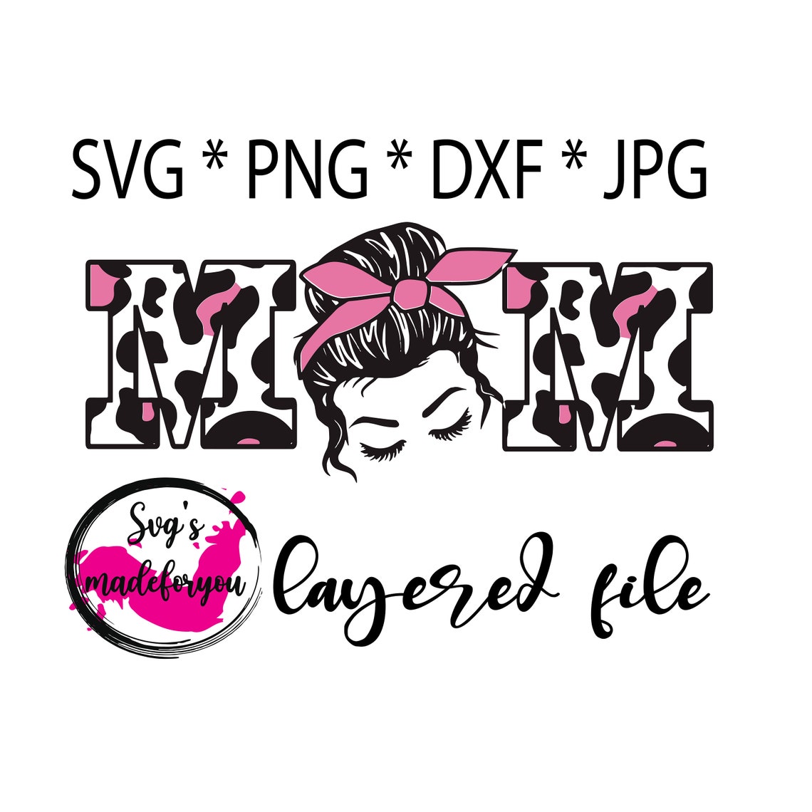 Download Messy Bun bandana pink leopard svg Girl with lashes Svg ...