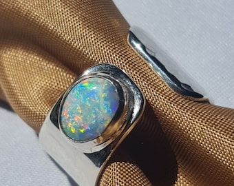 Rainbow Opal Adjustable Silver Ring * Australian * Handmade 061m
